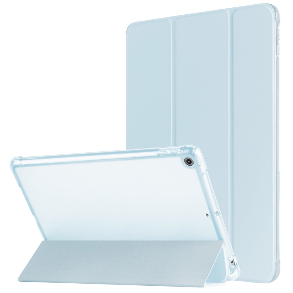 For iPad 10.2 (2021) / (2019) / (2020) Case Tri-Fold Stand Leather Tablet Cover with Pencil Holder - Blue