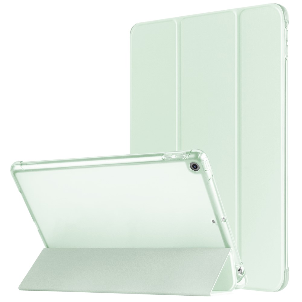 For iPad 10.2 (2021) / (2019) / (2020) Case Tri-Fold Stand Leather Tablet Cover with Pencil Holder - Mint Green