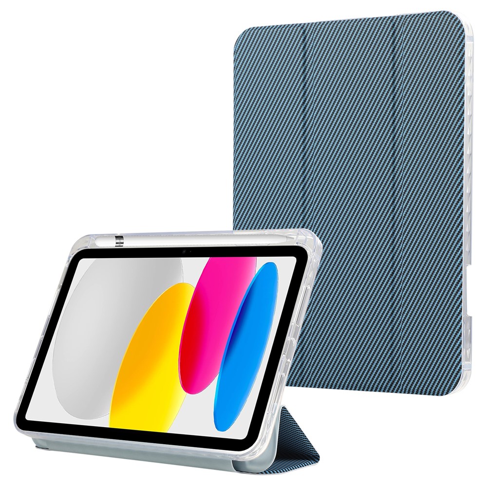 For iPad (2025) / 10.9 (2022) Case Tri-Fold Stand Leather Tablet Cover Auto Wake / Sleep Carbon Fiber Texture - Baby Blue