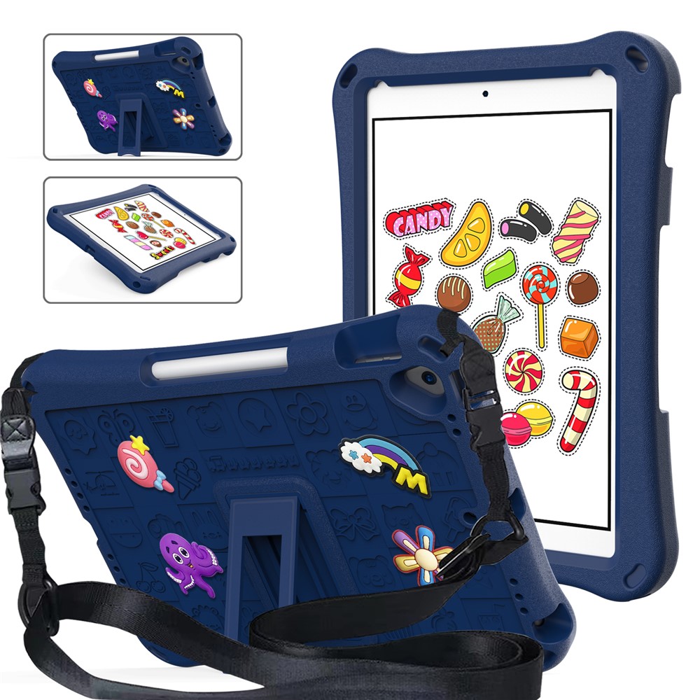 For iPad 10.2 (2021) / (2020) / (2019) / Air 10.5 inch (2019) Case EVA Protective Cover with Shoulder Strap Kickstand - Navy Blue