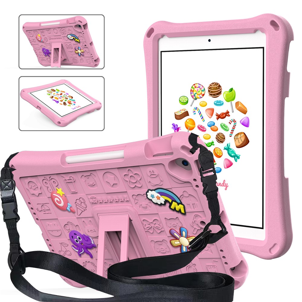 For iPad 10.2 (2021) / (2020) / (2019) / Air 10.5 inch (2019) Case EVA Protective Cover with Shoulder Strap Kickstand - Pink