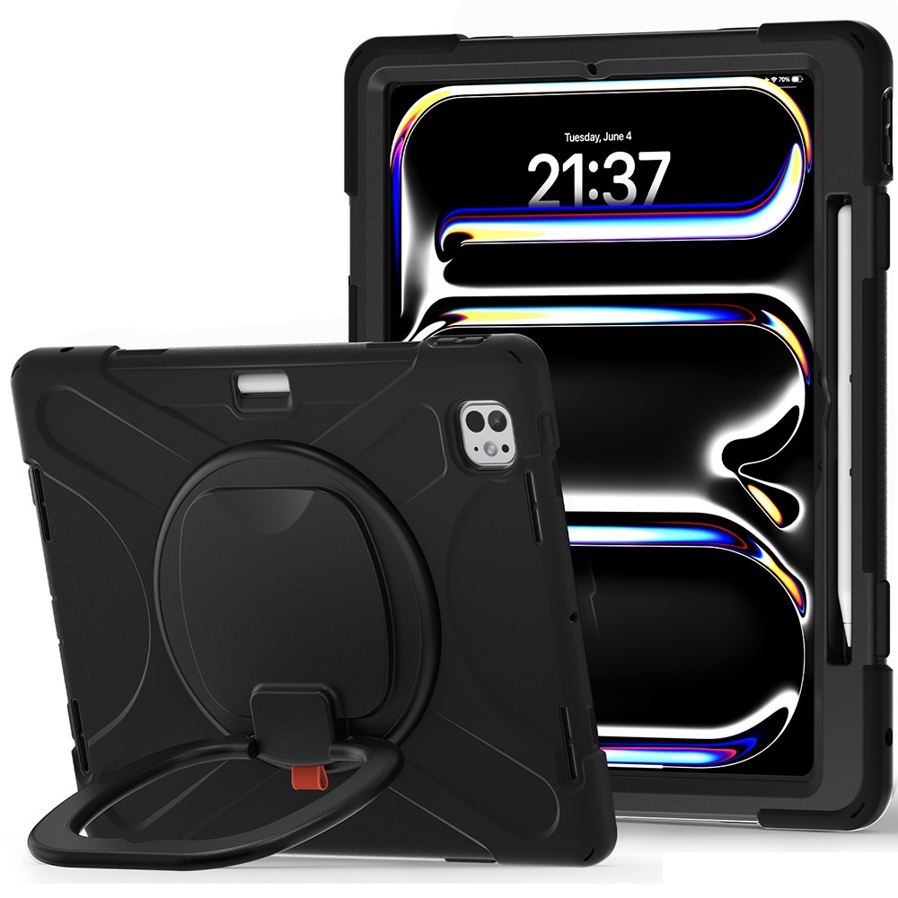 For iPad Pro 13 (2025) / (2024) Case PC+Silicone Tablet Cover Swivel Kickstand Handle Grip - Black