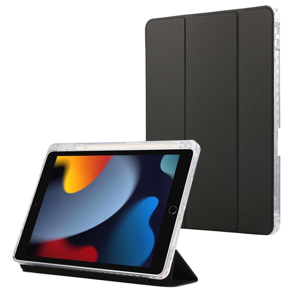 For iPad 10.2 (2021) / (2020) / (2019) / iPad Air 10.5 inch (2019) Case Leather Tri-Fold Stand Tablet Cover - Black