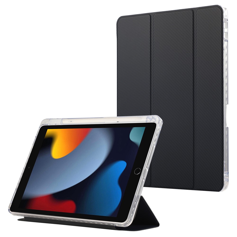 For iPad 10.2 (2021) / (2020) / (2019) / iPad Air 10.5 inch (2019) Case Leather Tri-fold Stand Tablet Cover - Dark Blue