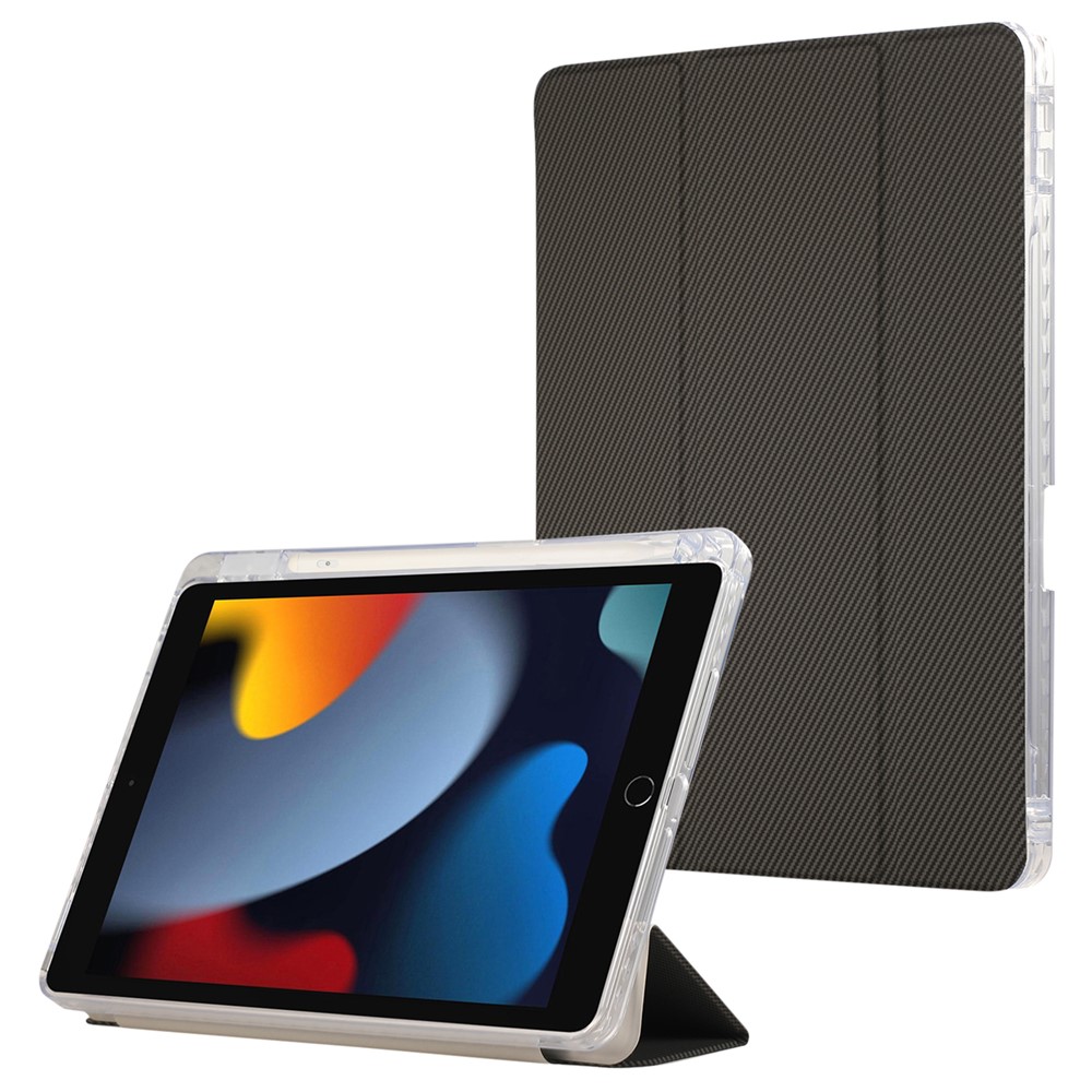 For iPad 10.2 (2021) / (2020) / (2019) / iPad Air 10.5 inch (2019) Case Leather Tri-fold Stand Tablet Cover - Gold