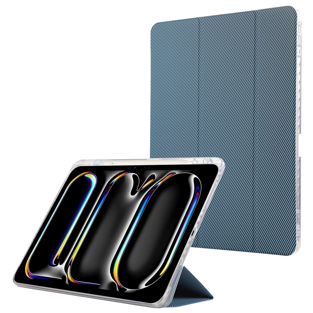 For iPad Pro 13 (2025) / 13 (2024) Tri-Fold Stand Case Carbon Fiber Texture Leather Tablet Cover - Baby Blue
