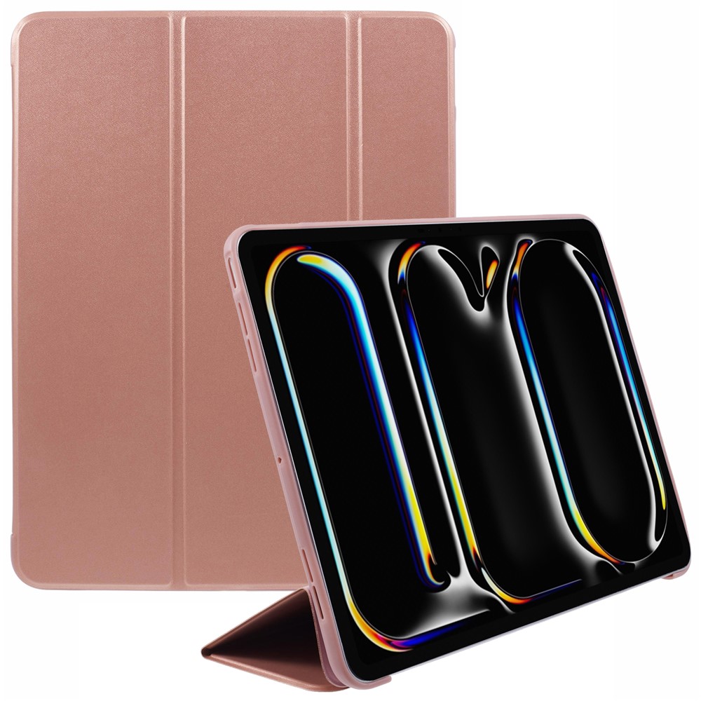 For iPad Pro 13 (2025) / 13 (2024) Case Tri-Fold Stand Leather Tablet Cover Honeycomb Design - Rose Gold