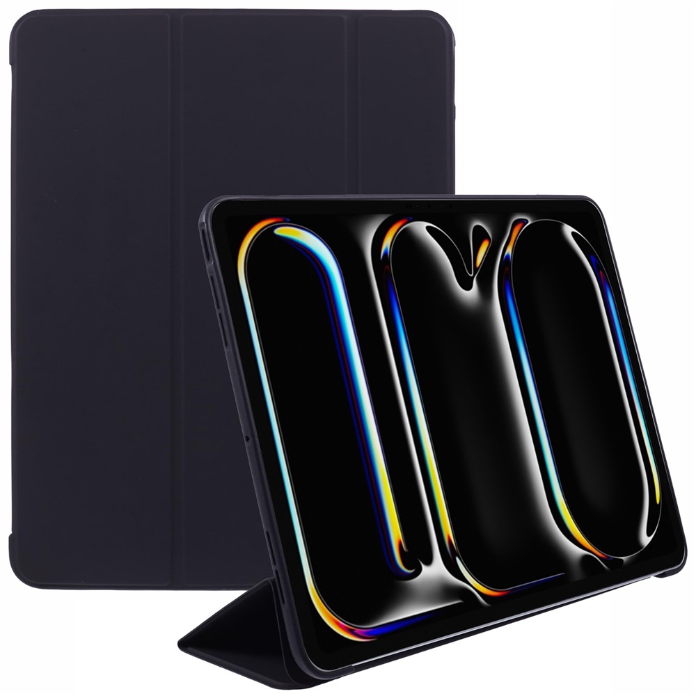 For iPad Pro 13 (2025) / 13 (2024) Case Tri-Fold Stand Leather Tablet Cover Honeycomb Design - Black