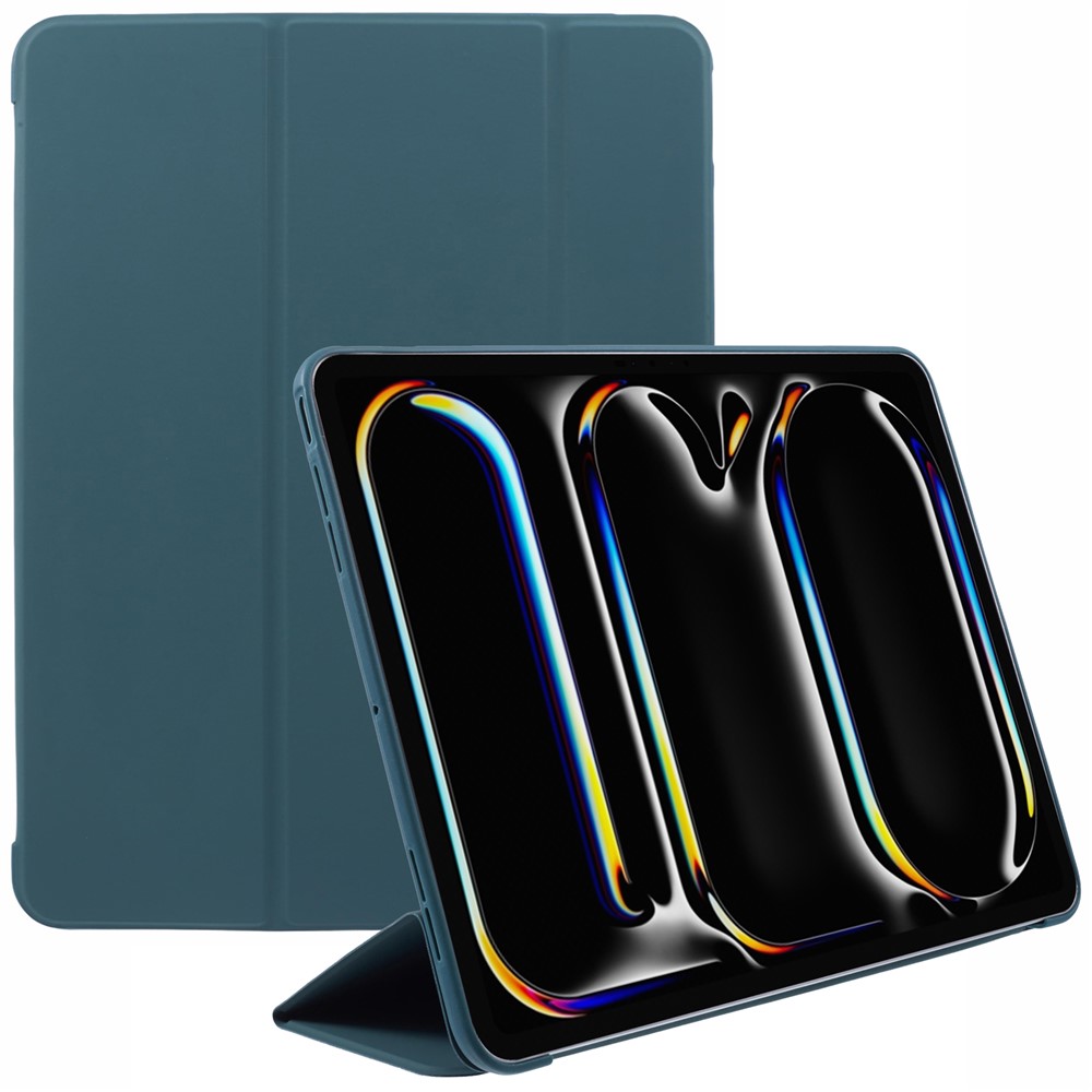 For iPad Pro 13 (2025) / 13 (2024) Case Tri-Fold Stand Leather Tablet Cover Honeycomb Design - Blackish Green