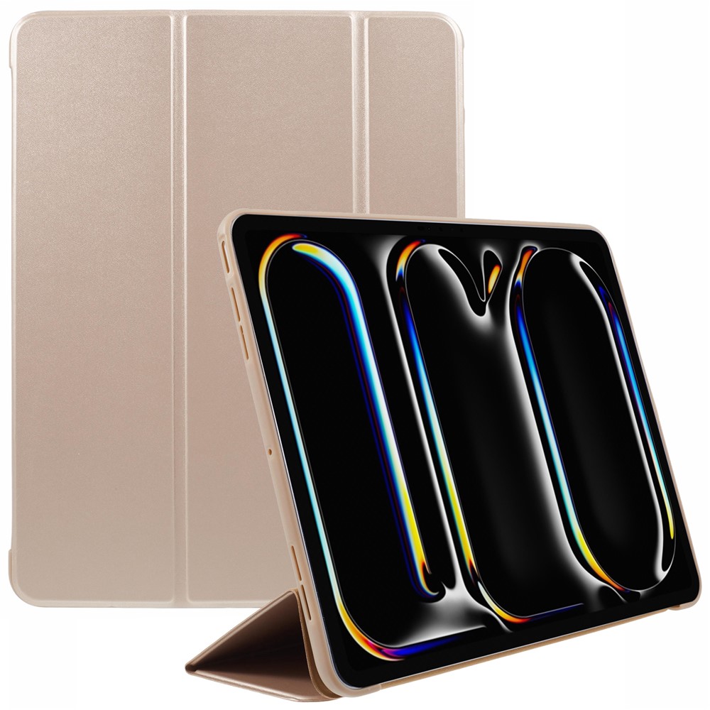 For iPad Pro 13 (2025) / 13 (2024) Case Tri-Fold Stand Leather Tablet Cover Honeycomb Design - Gold