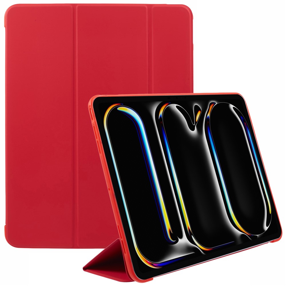 For iPad Pro 13 (2025) / 13 (2024) Case Tri-Fold Stand Leather Tablet Cover Honeycomb Design - Red