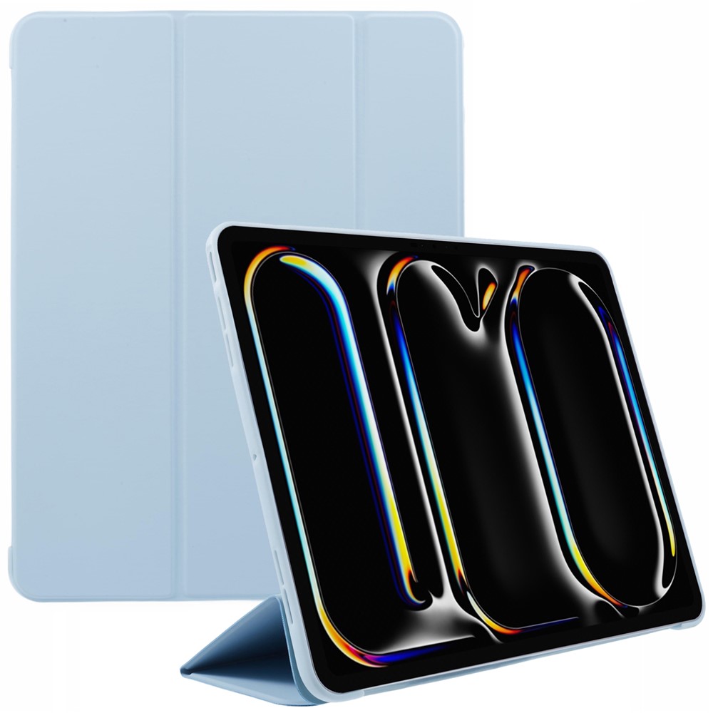 For iPad Pro 13 (2025) / 13 (2024) Case Tri-Fold Stand Leather Tablet Cover Honeycomb Design - Baby Blue