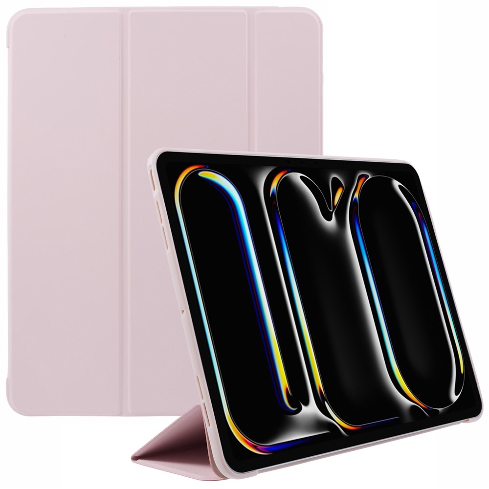 For iPad Pro 13 (2025) / 13 (2024) Case Tri-Fold Stand Leather Tablet Cover Honeycomb Design - Pink