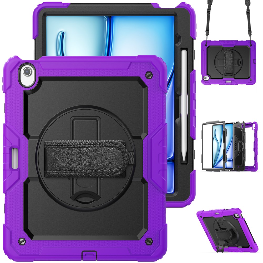 For iPad Air 13 (2025) / (2024) Case PC+Silicone Dust-Proof Tablet Cover with PET Screen Protector / Shoulder Strap - Purple