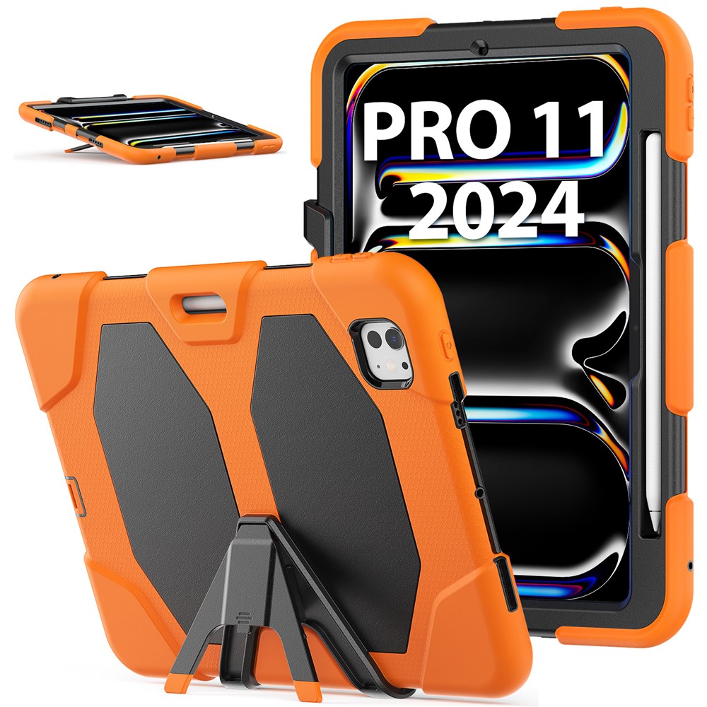 For iPad Pro 11 (2025) / 11 (2024) Case PC+Silicone Kickstand Tablet Cover with PET Screen Film - Orange
