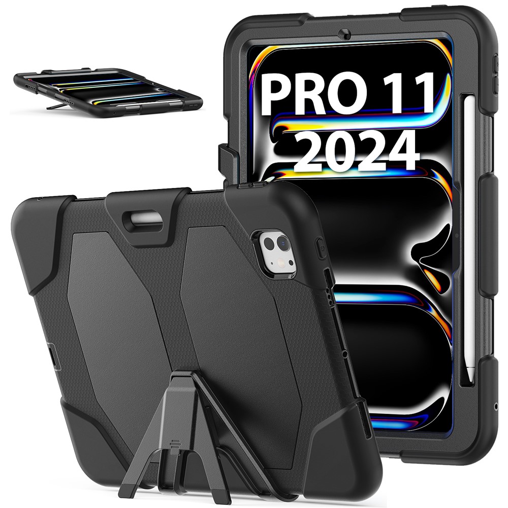 For iPad Pro 11 (2025) / 11 (2024) Case PC+Silicone Kickstand Tablet Cover with PET Screen Film - Black