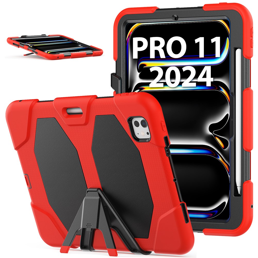 For iPad Pro 11 (2025) / 11 (2024) Case PC+Silicone Kickstand Tablet Cover with PET Screen Film - Red