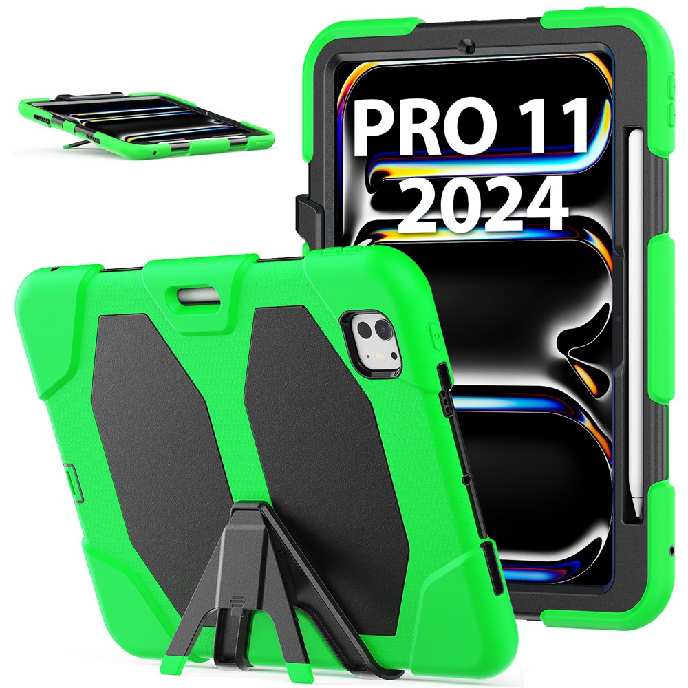 For iPad Pro 11 (2025) / 11 (2024) Case PC+Silicone Kickstand Tablet Cover with PET Screen Film - Green