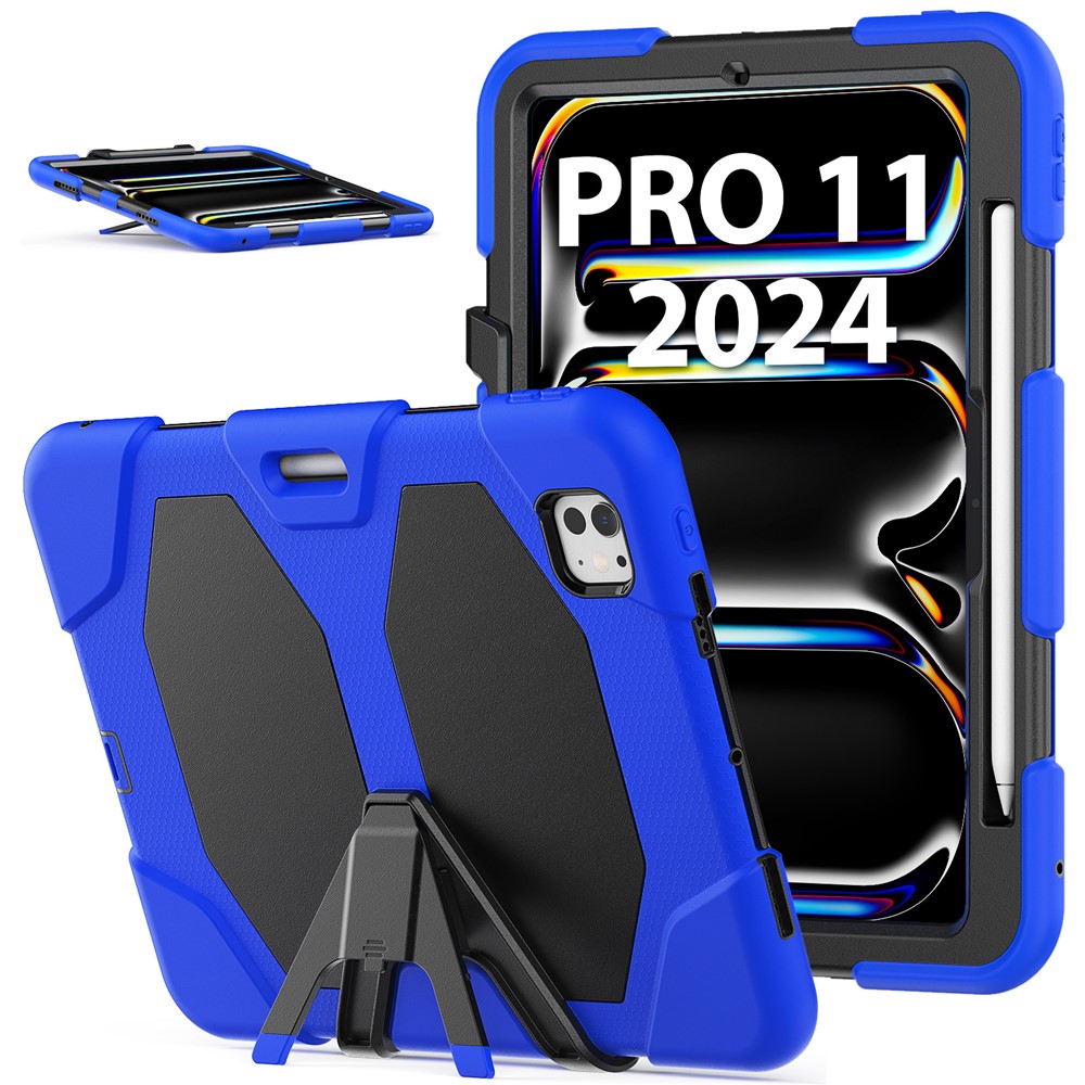 For iPad Pro 11 (2025) / 11 (2024) Case PC+Silicone Kickstand Tablet Cover with PET Screen Film - Blue