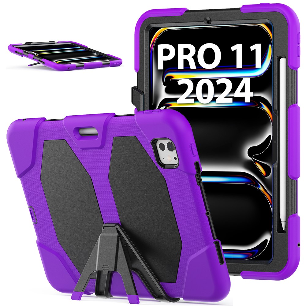For iPad Pro 11 (2025) / 11 (2024) Case PC+Silicone Kickstand Tablet Cover with PET Screen Film - Purple