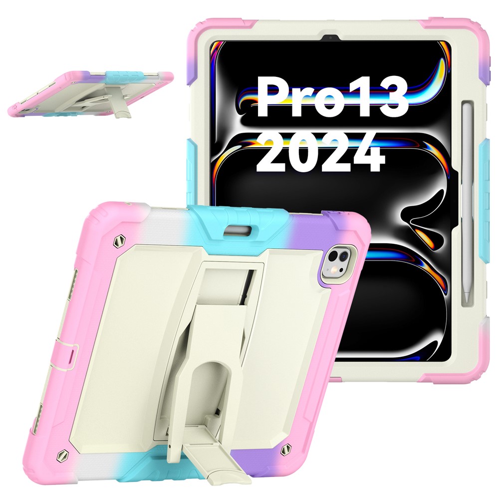 For iPad Pro 13 (2025) / 13 (2024) Case PC+Silicone Tablet Cover with Pen Slot and Shoulder Strap - Camo Pink