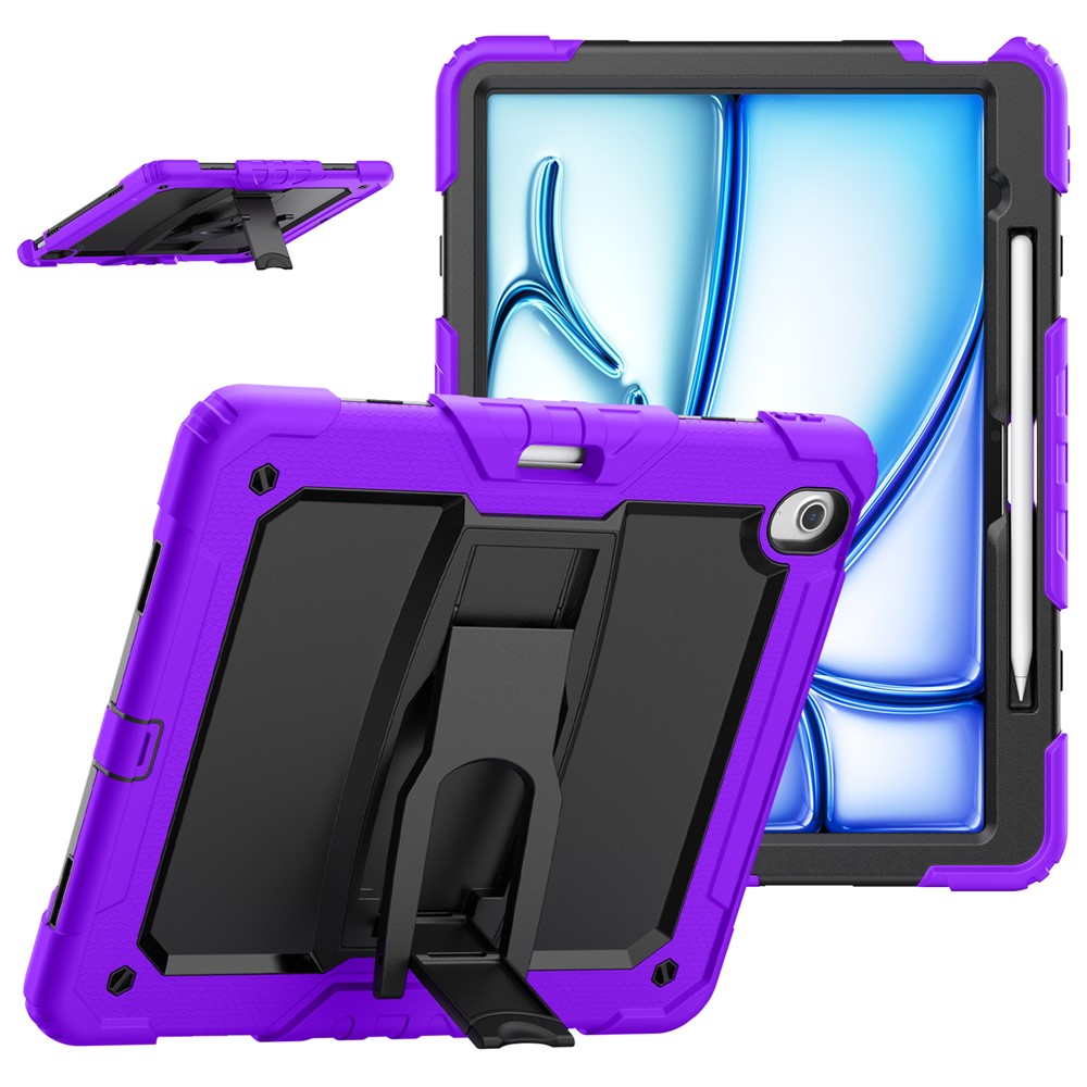For iPad Air 13 (2025) / (2024) Case PC+Silicone Kickstand Pen Slot Tablet Cover with Shoulder Strap - Purple