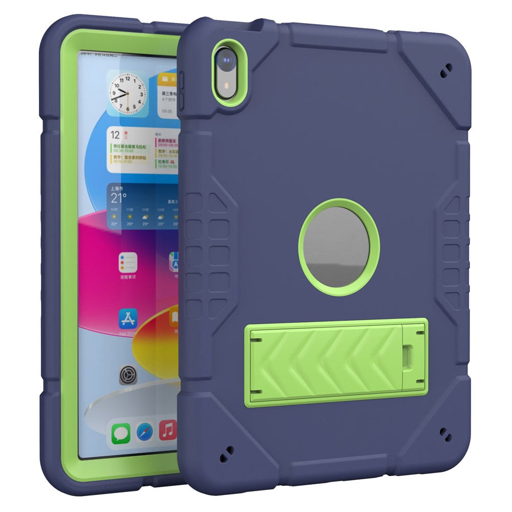 For iPad (2025) / 10.9 (2022) Case Kickstand TPU+PC Anti-Slip Protective Tablet Cover - Navy Blue+Yellowgreen