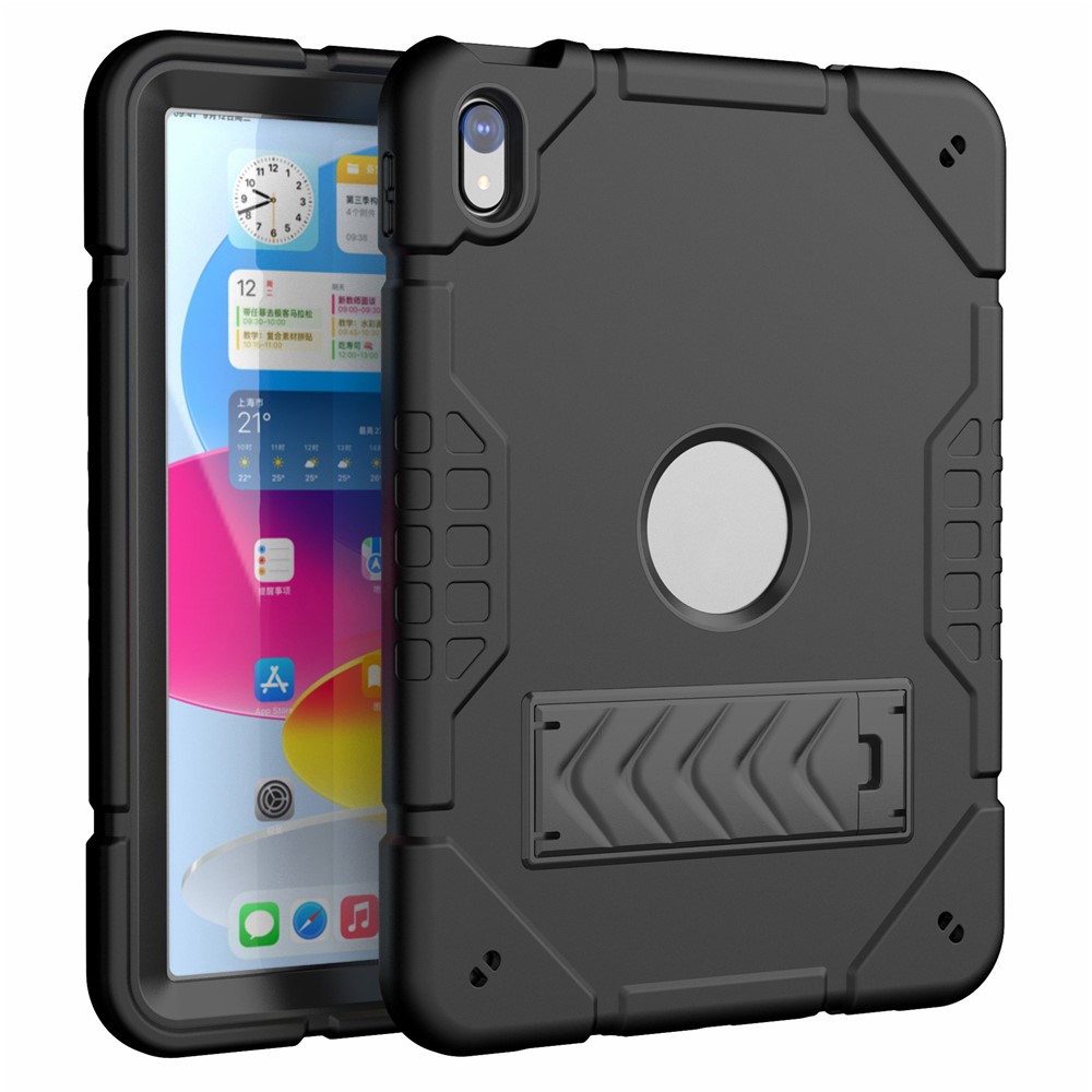 For iPad (2025) / 10.9 (2022) Case Kickstand TPU+PC Anti-Slip Protective Tablet Cover - Black+Black