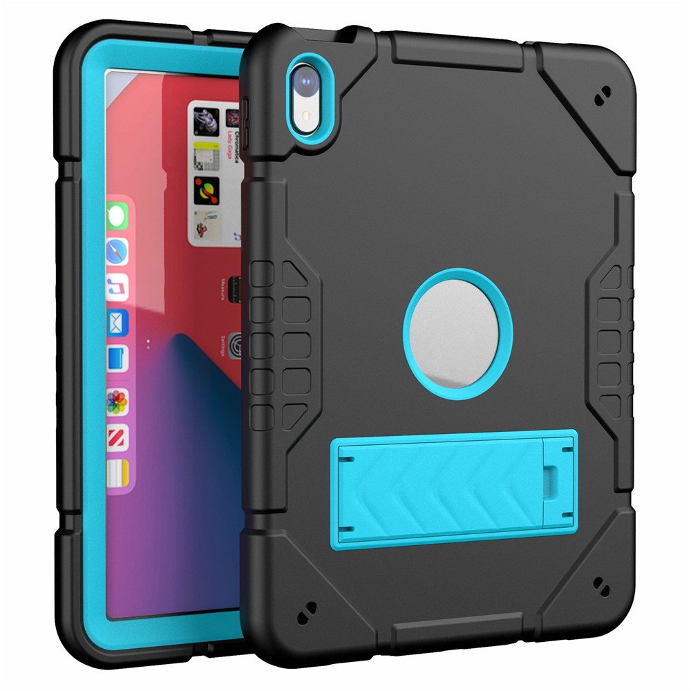 For iPad (2025) / 10.9 (2022) Case Kickstand TPU+PC Anti-Slip Protective Tablet Cover - Black+Blue