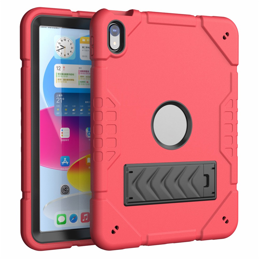 For iPad (2025) / 10.9 (2022) Case Kickstand TPU+PC Anti-Slip Protective Tablet Cover - Red+Black