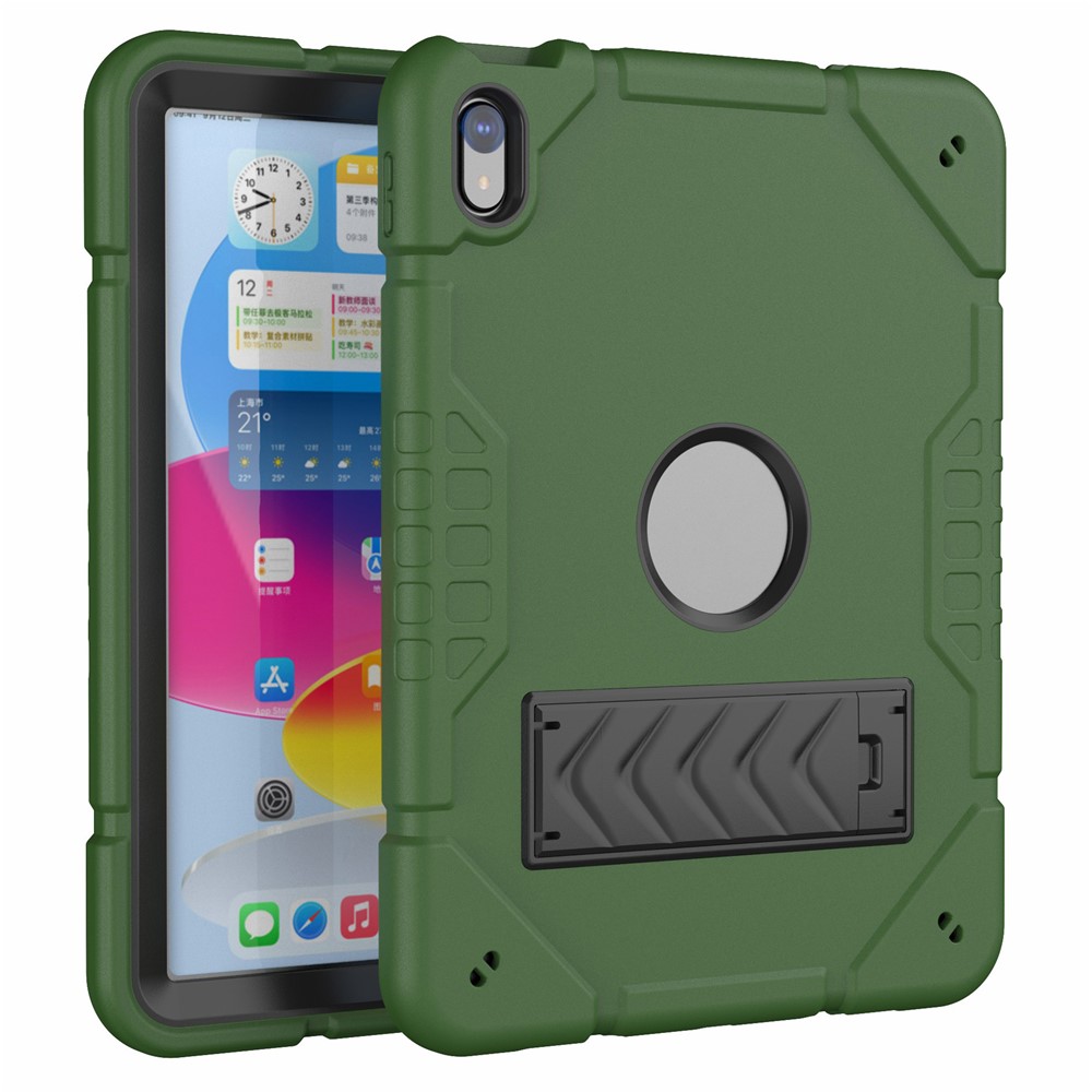 For iPad (2025) / 10.9 (2022) Case Kickstand TPU+PC Anti-Slip Protective Tablet Cover - Army Green+Black