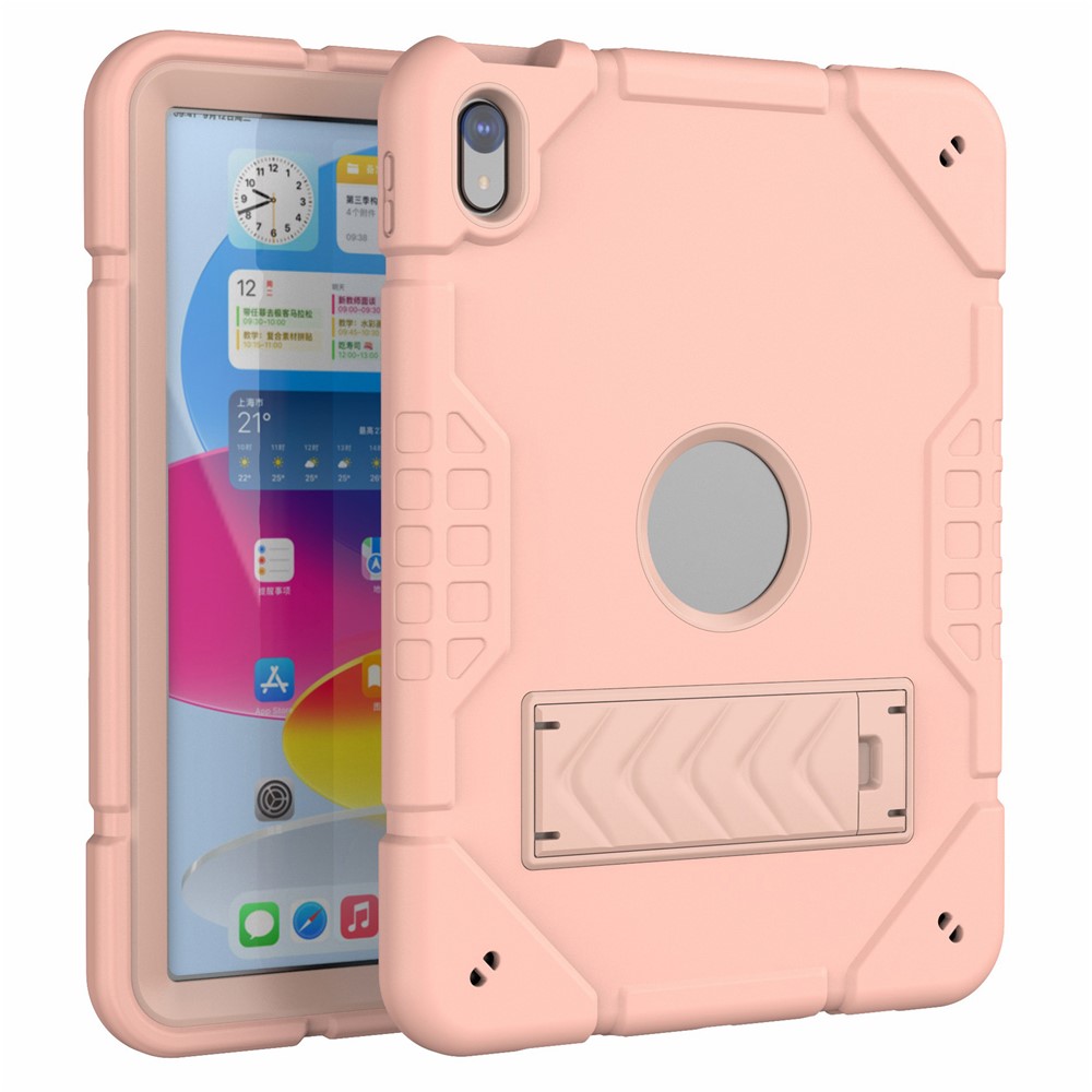 For iPad (2025) / 10.9 (2022) Case Kickstand TPU+PC Anti-Slip Protective Tablet Cover - Rose Gold