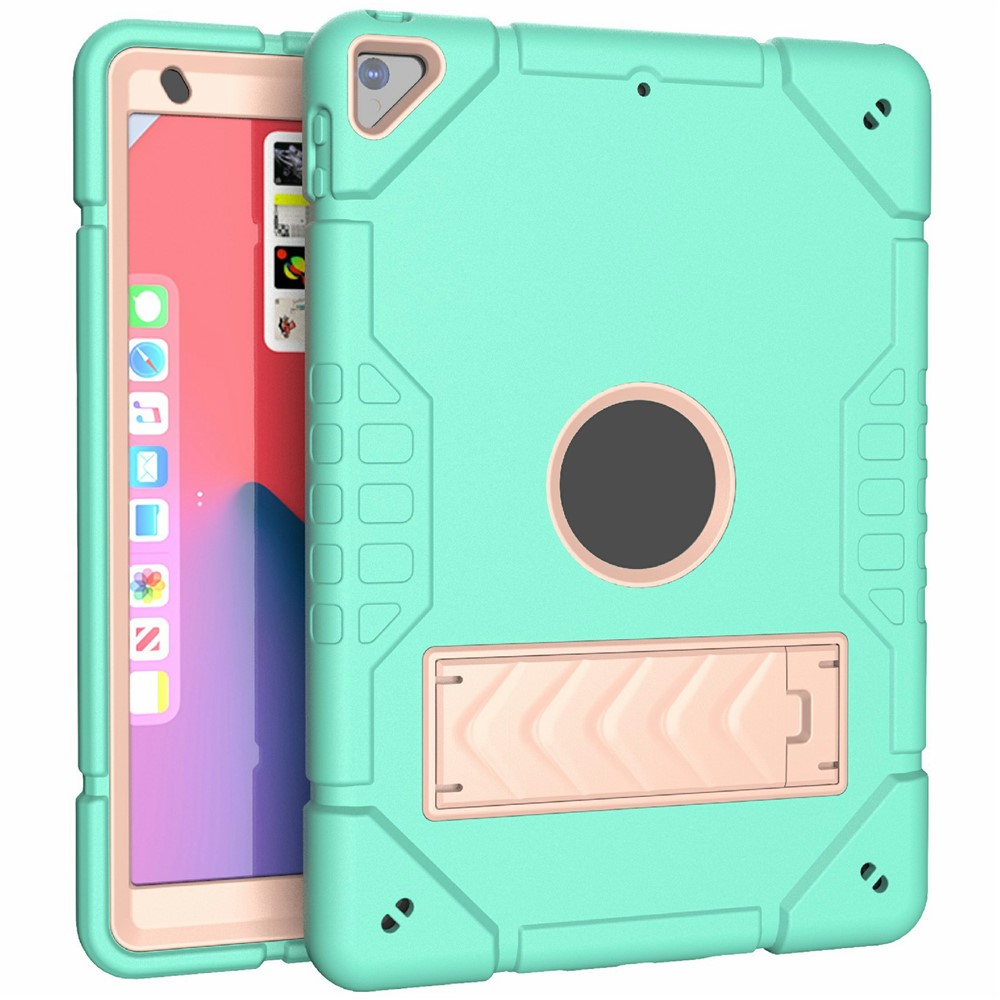 For iPad 10.2 (2019) / (2020) / (2021) Case Kickstand Heavy Duty TPU + PC Tablet Cover Anti-Slip - Mint Green+Rose Gold