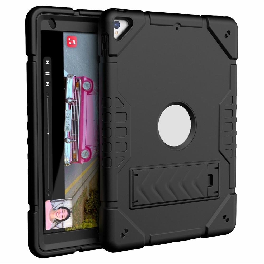 For iPad 10.2 (2019) / (2020) / (2021) Case Kickstand Heavy Duty TPU + PC Tablet Cover Anti-Slip - Black+Black