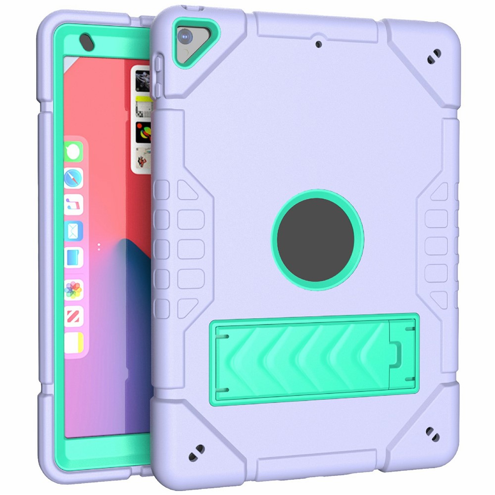For iPad 10.2 (2019) / (2020) / (2021) Case Kickstand Heavy Duty TPU + PC Tablet Cover Anti-Slip - Purple+Mint Green