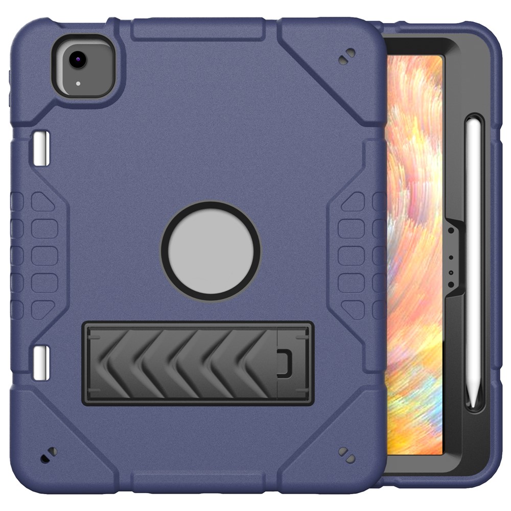 For iPad Air 11 (2025) / (2024) M2 Case Rugged Kickstand PC+TPU Tablet Cover with Pen Slot - Navy Blue+Black