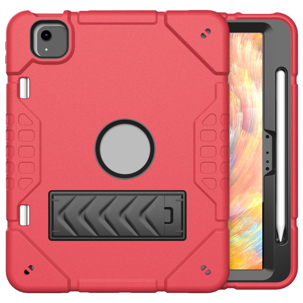 For iPad Air 11 (2025) / (2024) M2 Case Rugged Kickstand PC+TPU Tablet Cover with Pen Slot - Red+Black