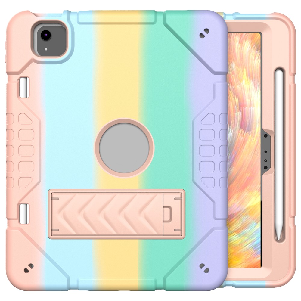 For iPad Air 11 (2025) / (2024) M2 Case Rugged Kickstand PC+TPU Tablet Cover with Pen Slot - Gradient+Rose Gold