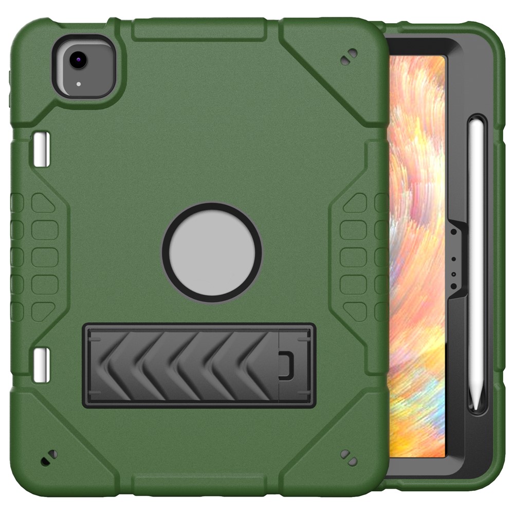 For iPad Air 11 (2025) / (2024) M2 Case Rugged Kickstand PC+TPU Tablet Cover with Pen Slot - Army Green+Black