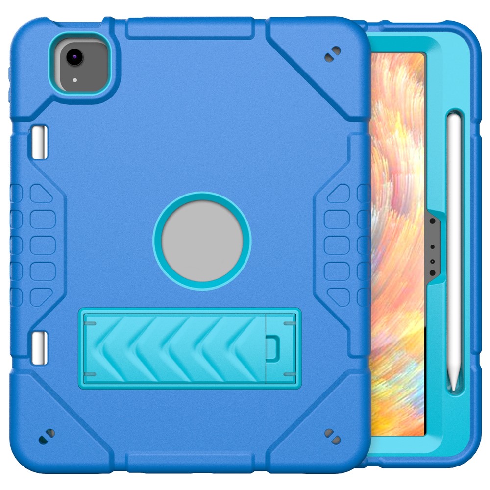 For iPad Air 11 (2025) / (2024) M2 Case Rugged Kickstand PC+TPU Tablet Cover with Pen Slot - Blue+Blue