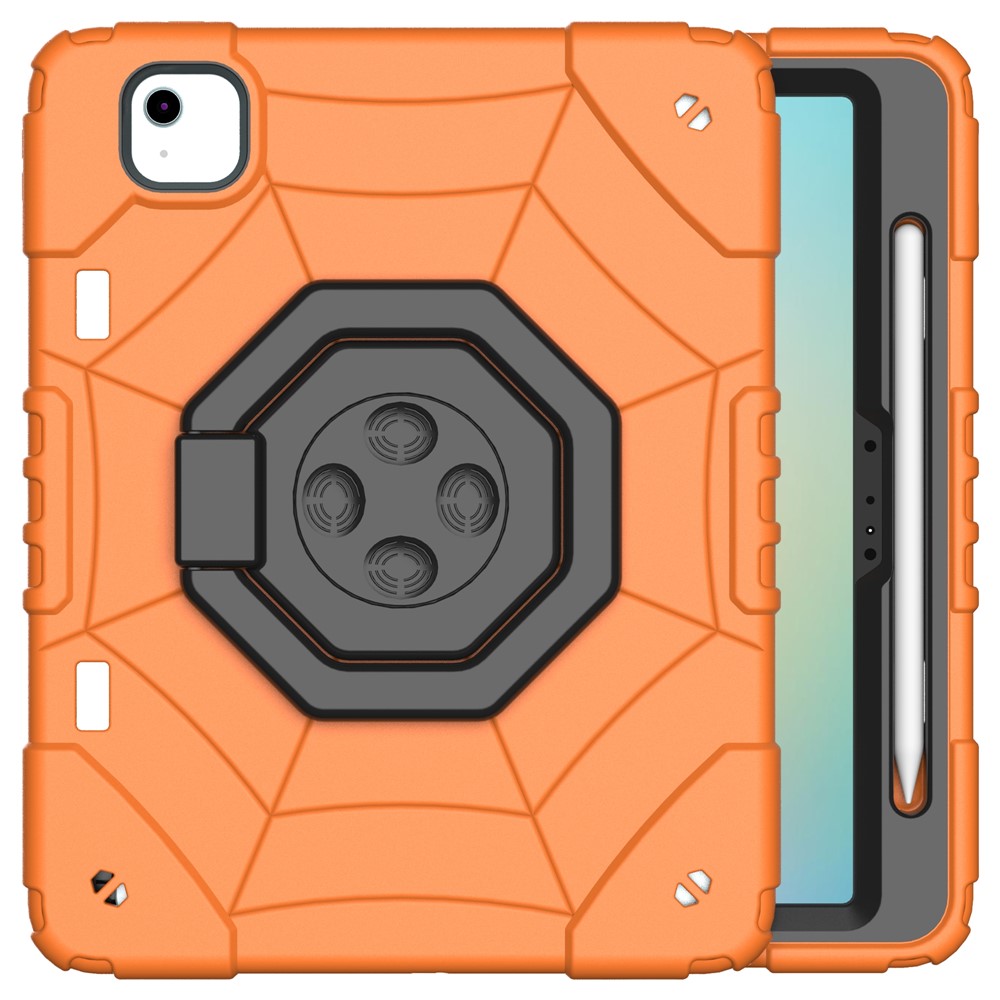 For iPad Air 11 (2025) / (2024) M2 Case TPU+PC Fidget Tablet Cover with Handle Kickstand and Pencil Holder - Orange+Black