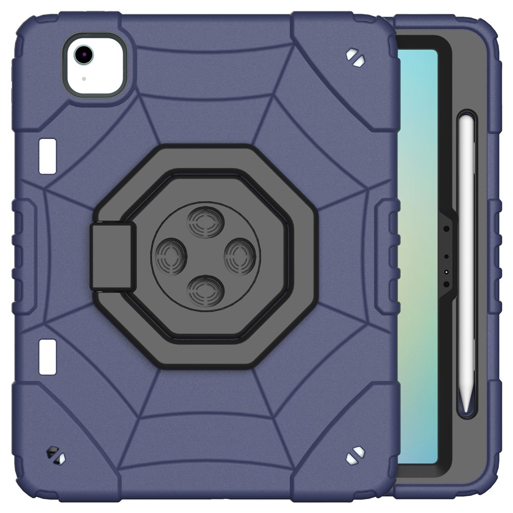 For iPad Air 11 (2025) / (2024) M2 Case TPU+PC Fidget Tablet Cover with Handle Kickstand and Pencil Holder - Navy Blue+Black