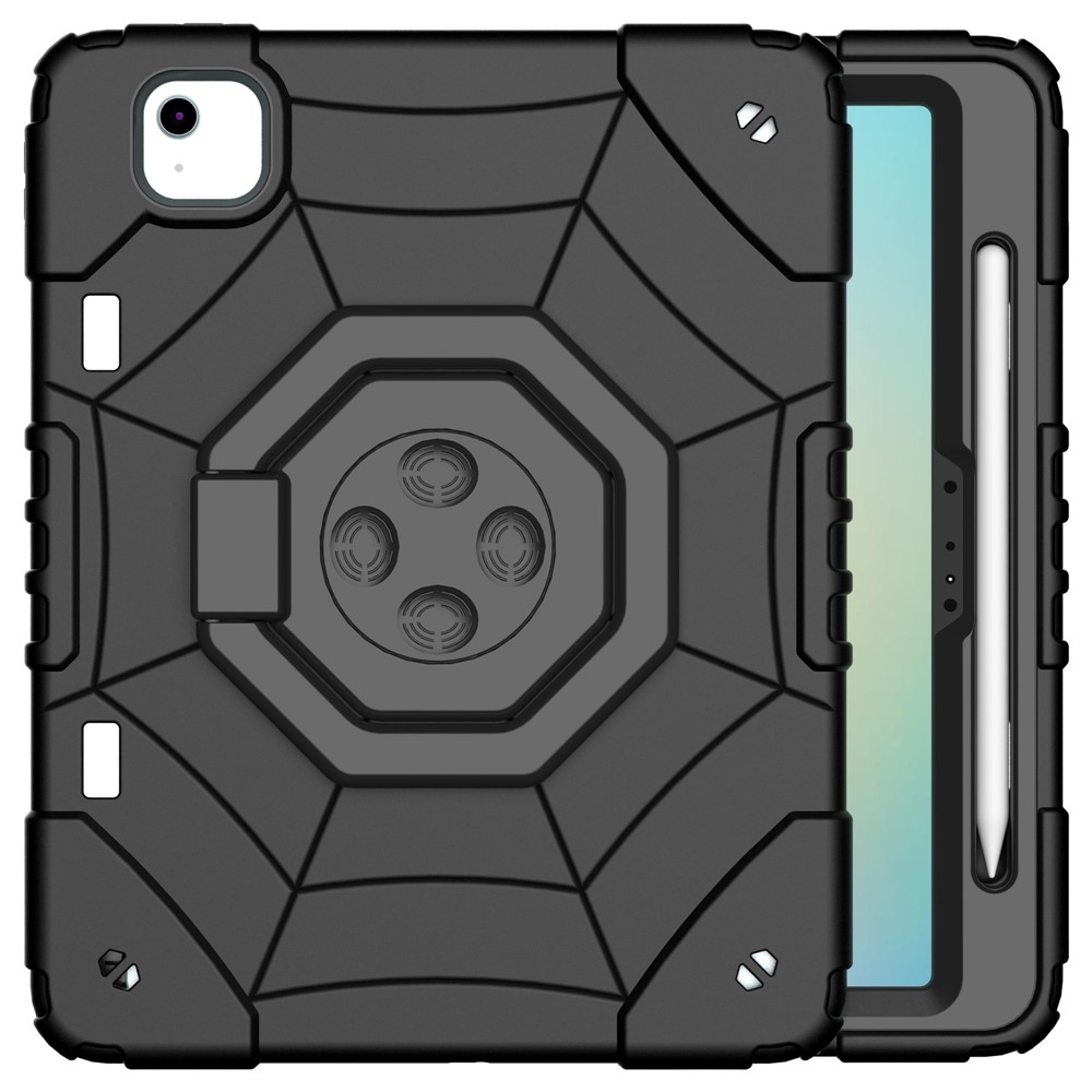 For iPad Air 11 (2025) / (2024) M2 Case TPU+PC Fidget Tablet Cover with Handle Kickstand and Pencil Holder - Black+Black