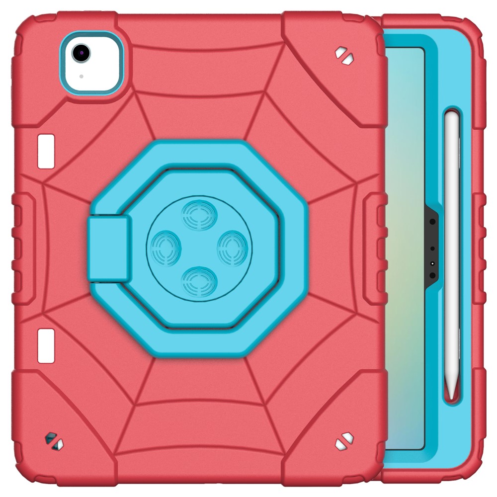 For iPad Air 11 (2025) / (2024) M2 Case TPU+PC Fidget Tablet Cover with Handle Kickstand and Pencil Holder - Red+Blue