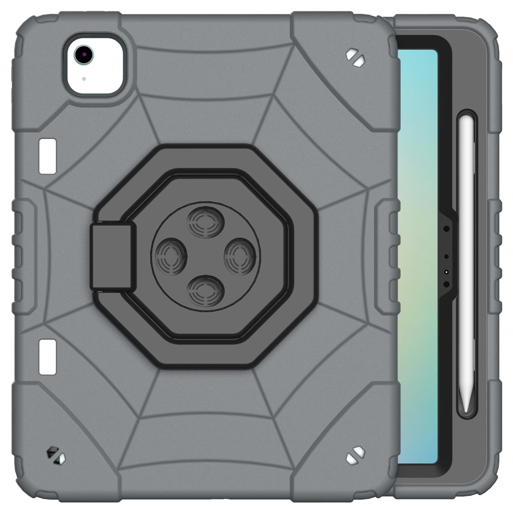 For iPad Air 11 (2025) / (2024) M2 Case TPU+PC Fidget Tablet Cover with Handle Kickstand and Pencil Holder - Grey+Black