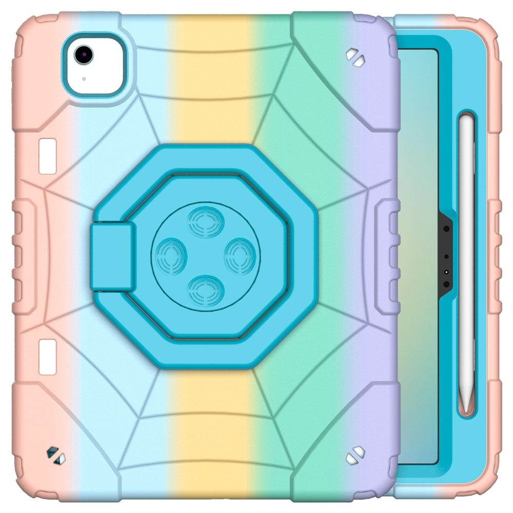 For iPad Air 11 (2025) / (2024) M2 Case TPU+PC Fidget Tablet Cover with Handle Kickstand and Pencil Holder - Gradient+Blue