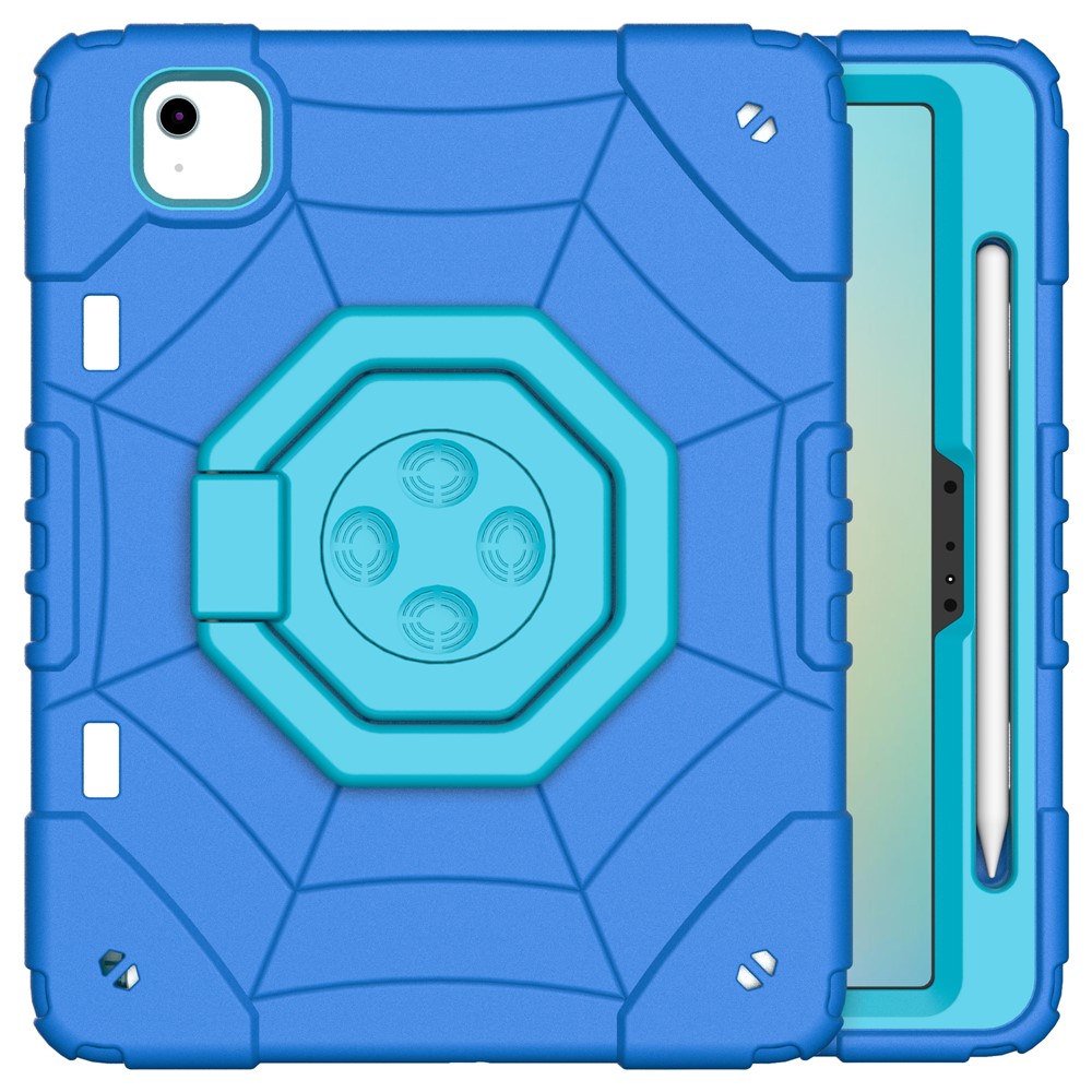 For iPad Air 11 (2025) / (2024) M2 Case TPU+PC Fidget Tablet Cover with Handle Kickstand and Pencil Holder - Blue+Blue