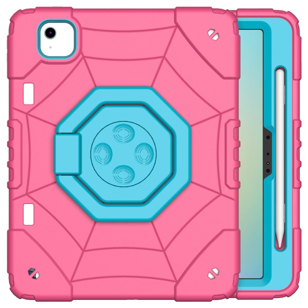 For iPad Air 11 (2025) / (2024) M2 Case TPU+PC Fidget Tablet Cover with Handle Kickstand and Pencil Holder - Rose+Blue