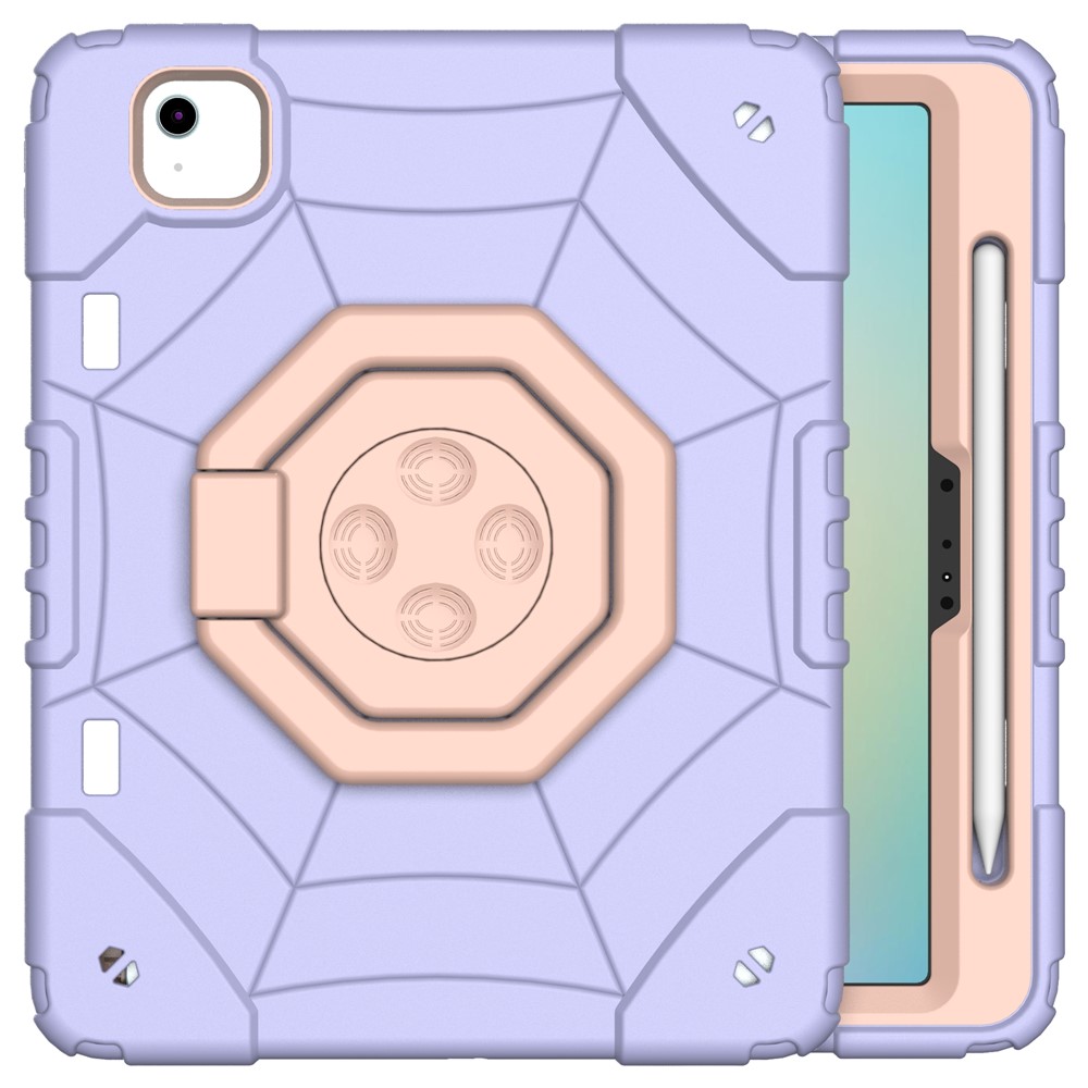 For iPad Air 11 (2025) / (2024) M2 Case TPU+PC Fidget Tablet Cover with Handle Kickstand and Pencil Holder - Purple+Rose Gold