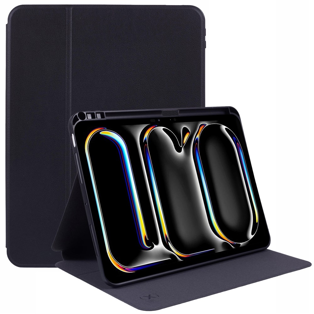 X-LEVEL For iPad Pro 11 (2025) / 11 (2024) Case PU Leather Auto Wake / Sleep Cover with Pencil Holder Litchi Texture - Black